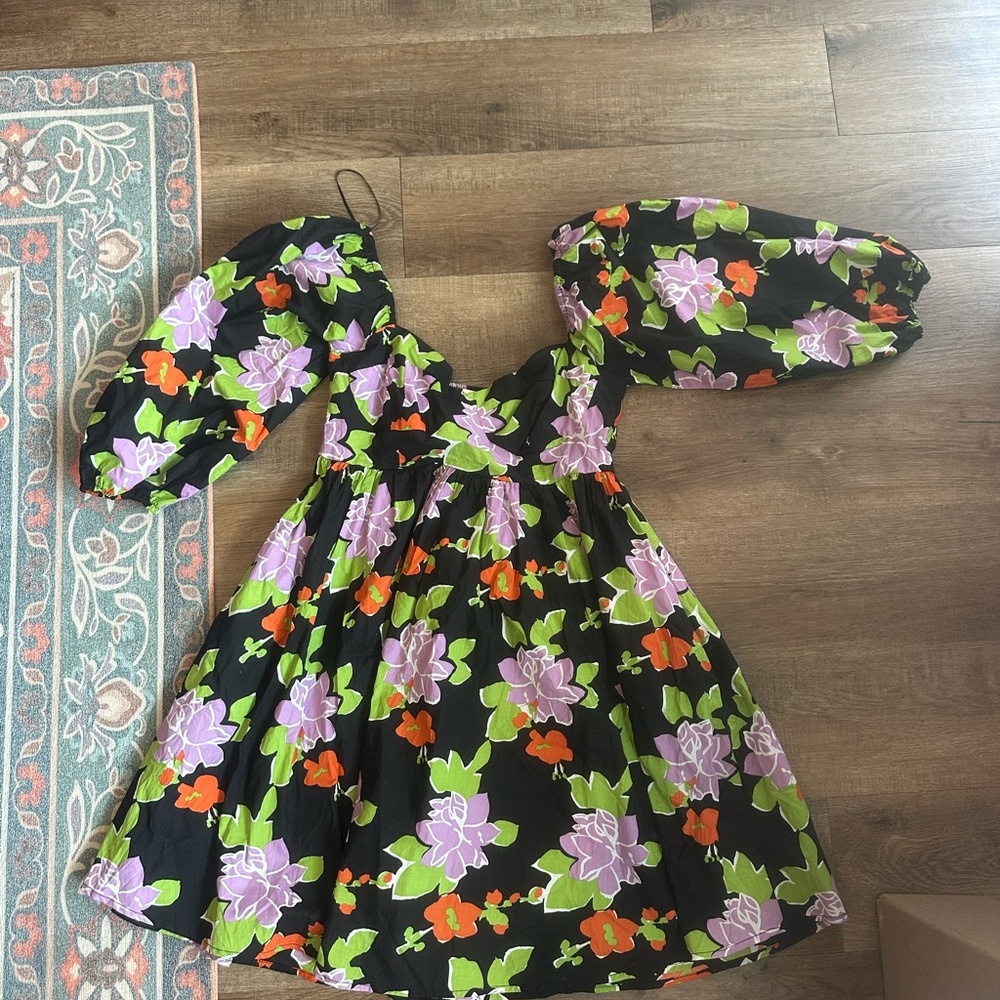 Altar'd State Black Dress with Purple, Orange & Green Floral Print